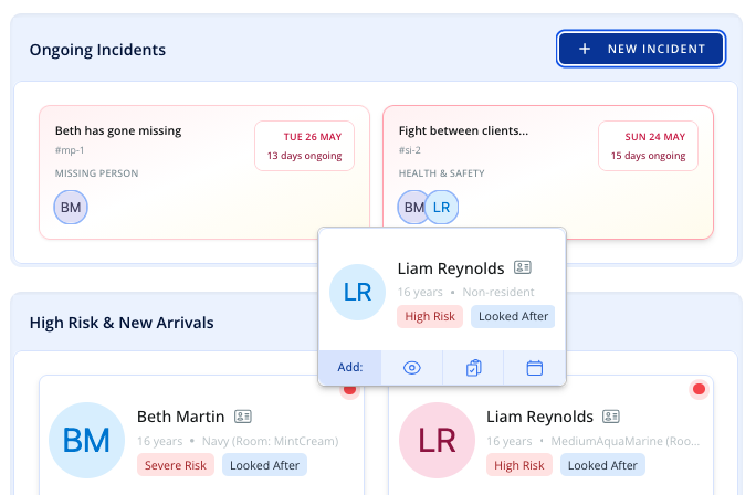 Flocare dashboard showing incident visibility and operational reporting